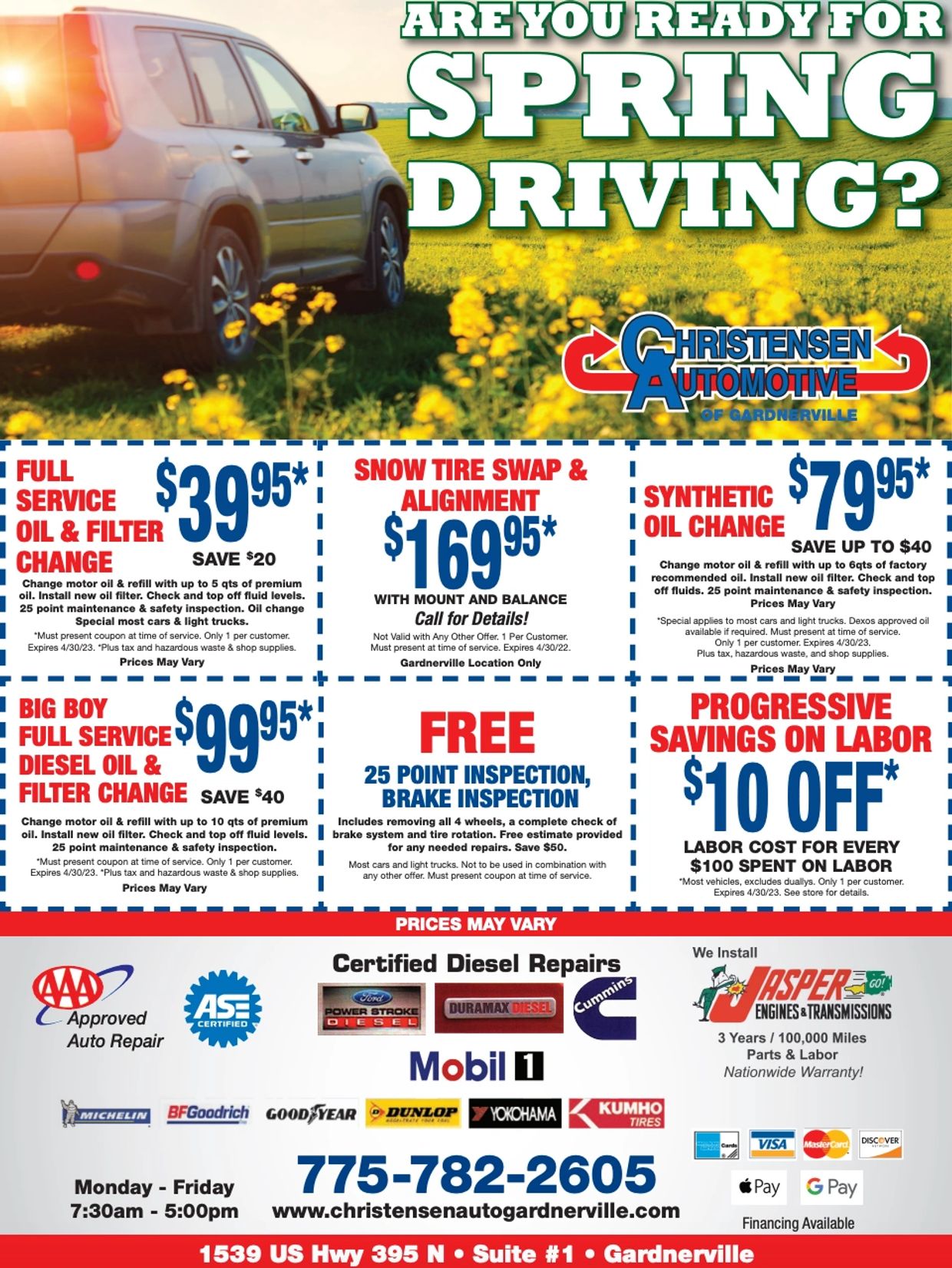 Christensen Automotive of Gardnerville Coupons, Oil Change